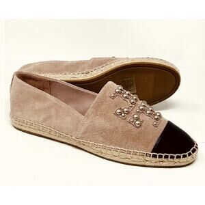 🆕Tory Burch Meadowsweet Black Logo Flat Espadrilles Shoes Size 7.5 NEW